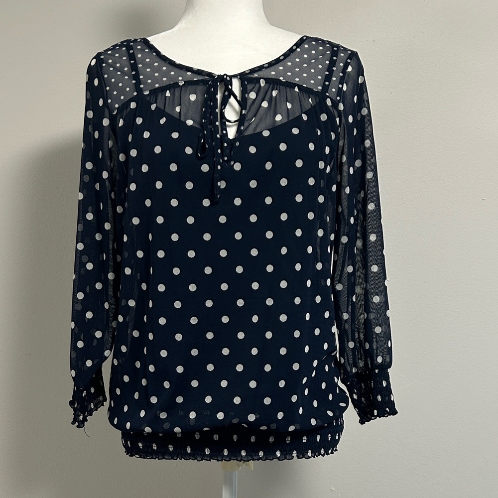 INC Polka Dot Peasant Blouse w/ Cami | Sheer | Size M | Excellent